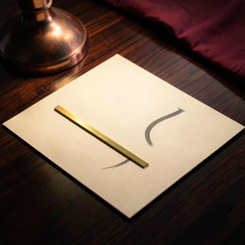 A brass straight edge beside a pencil curve that rises, flattens, and rises again on warm paper